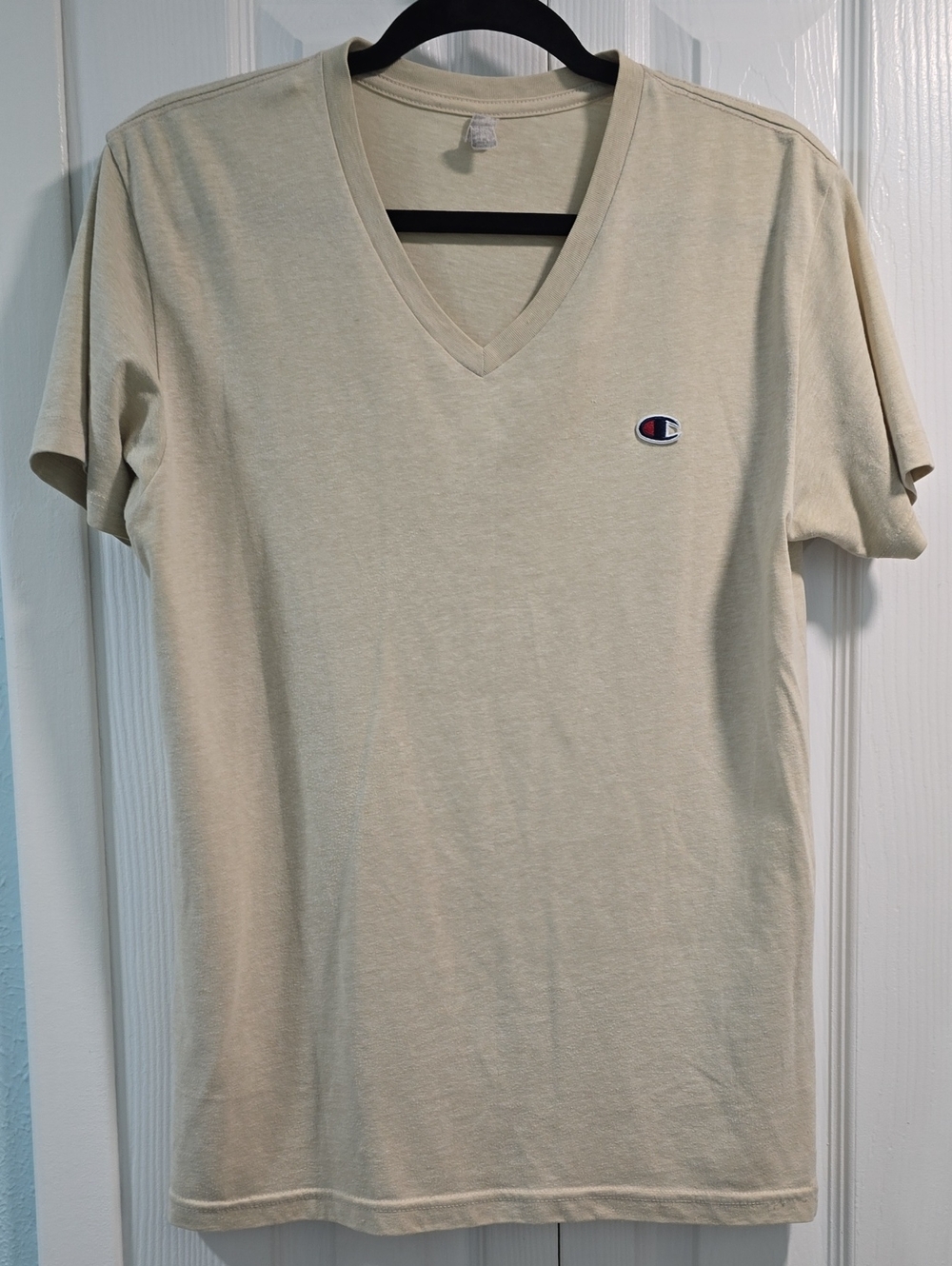 Champion Men's V-Neck T-Shirt in Light Cream